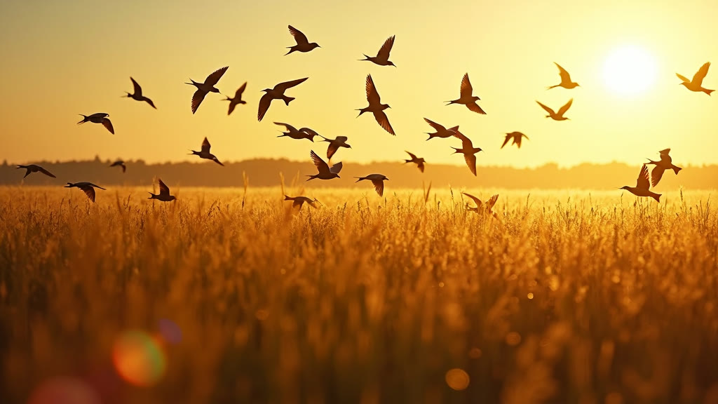 Swallows over a golden field